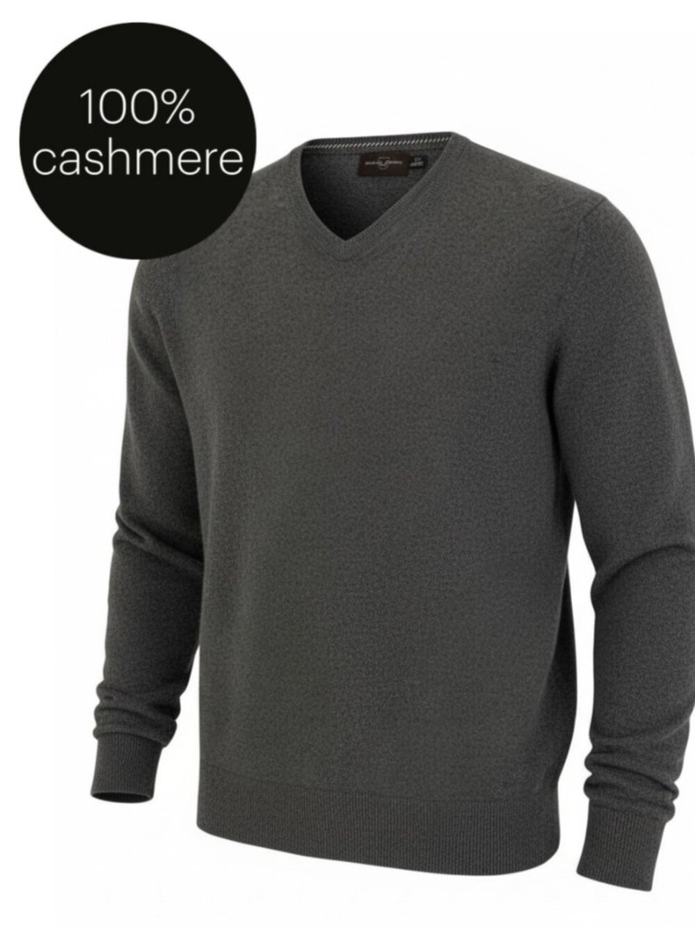 BLACK BROWN 1826 Charcoal Grey 100% Cashmere V-Neck Sweater size L